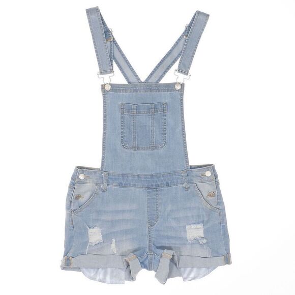 Wax Jean Shortalls Size M Womens Distressed Light Wash Blue Denim Stretch W30 - Picture 1 of 8